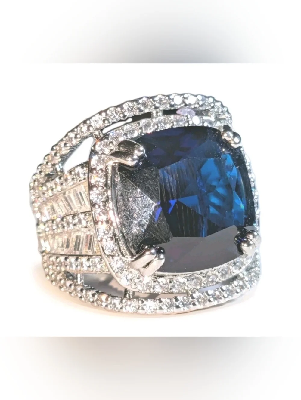 Sparkling Lab Created Sapphire 12.12CT Clean 2.48CT Shiny Clear CZ Stunning Ring
